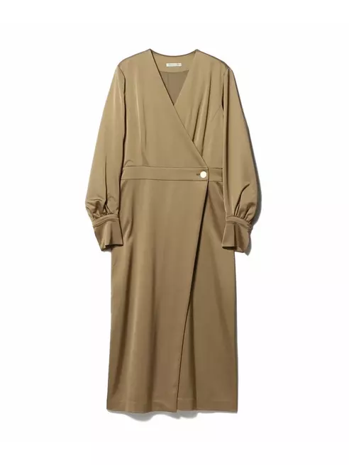 ウールサテンカシュクールワンピース ベージュ 38