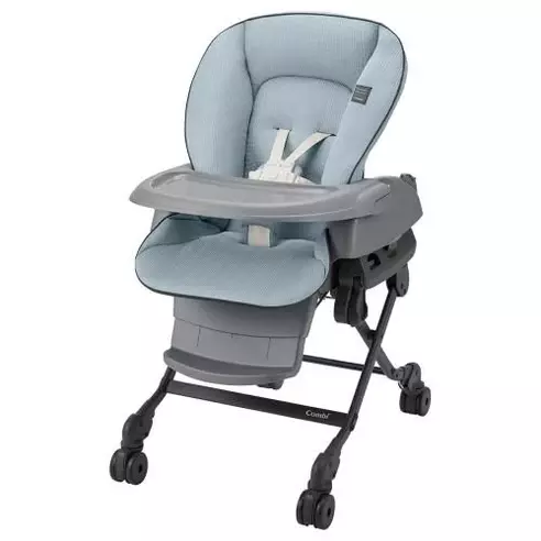 【リユース品】【手動】ネムリラ BEDi Long スリープシェル EG コンビ(Combi) ハイローチェア・ベビーラック（ミンティブルー）